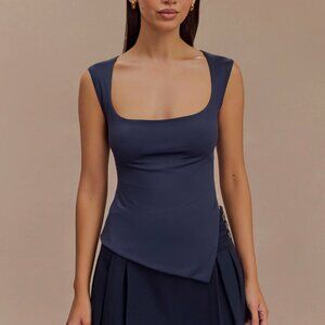 Meshki Asymmetrical Nylon Top Dark Navy